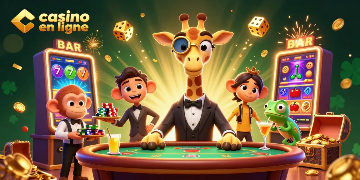 Vivez l'excitation du casino en ligne avec une girafe high-roller et des symboles chanceux.