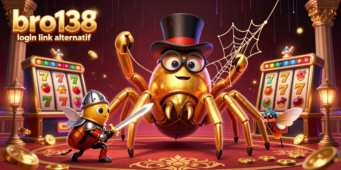 Experience gaming excitement with a vibrant 3D illustration featuring bro138 login link alternatif and dynamic casino elements.
