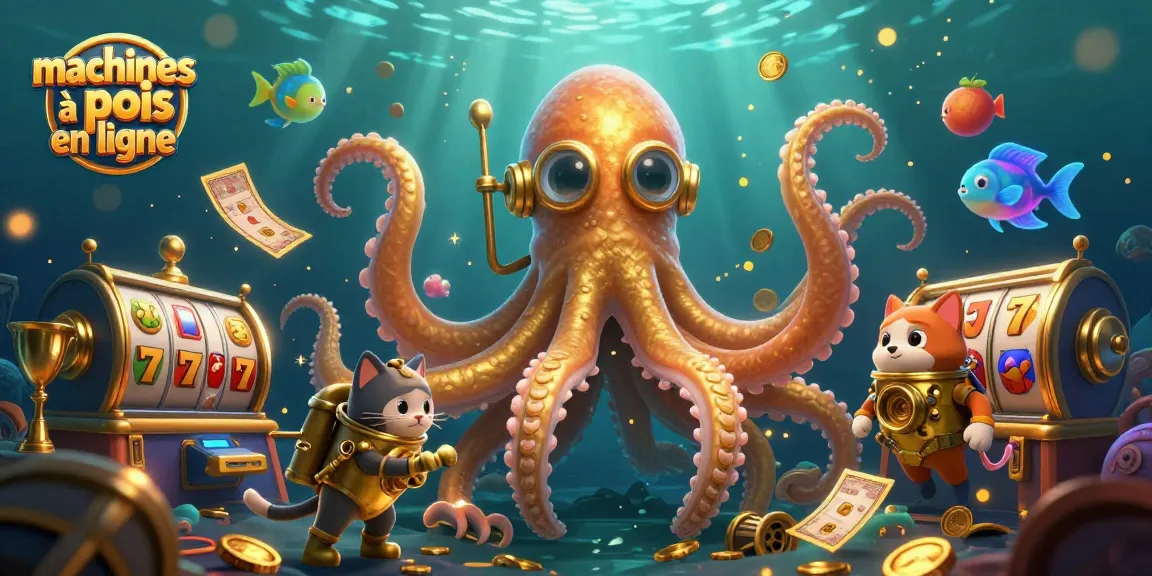 Jouez à des machines à sous en ligne avec ce kraken et un chat plongeur dans une scène dynamique.
