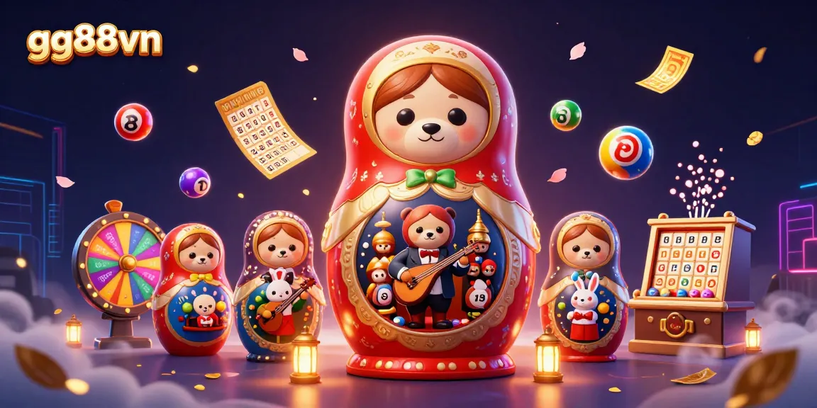 Engage with gg88vn gaming experience featuring colorful lottery elements and casino-themed characters.