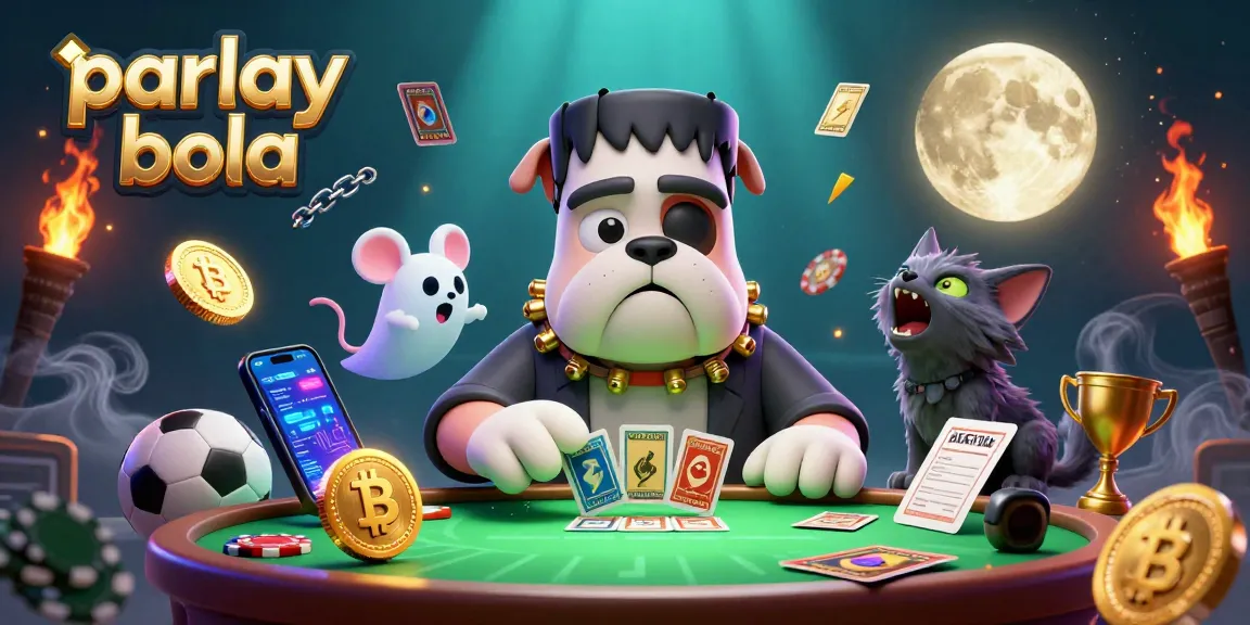 Engage in parlay bola with a lively 3D casino illustration showcasing vibrant characters and sports betting elements.