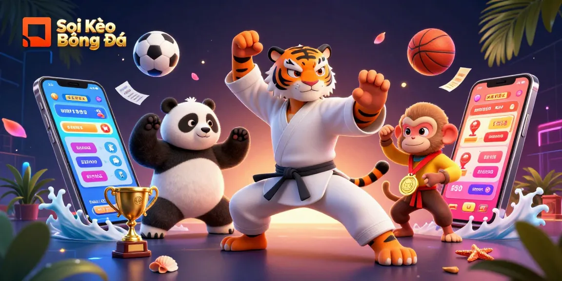 Soi Kèo Bóng Đá showcasing a masterful betting scene with vibrant characters and dynamic sports elements.
