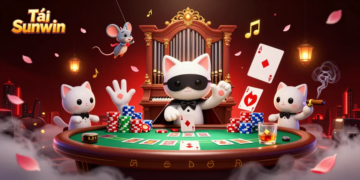 Play and Win Big with Tải Sunwin in a 3D casino-themed illustration featuring vibrant characters.