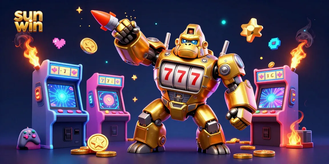 Experience thrilling action at sun win with a golden gorilla mech and arcade games exploding with coins.