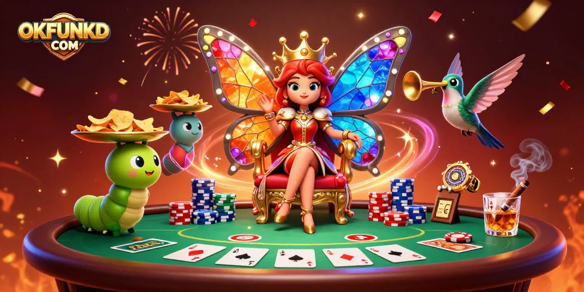 Engage in thrilling gameplay with OKFUNKD COM, featuring dynamic casino elements and vibrant characters.