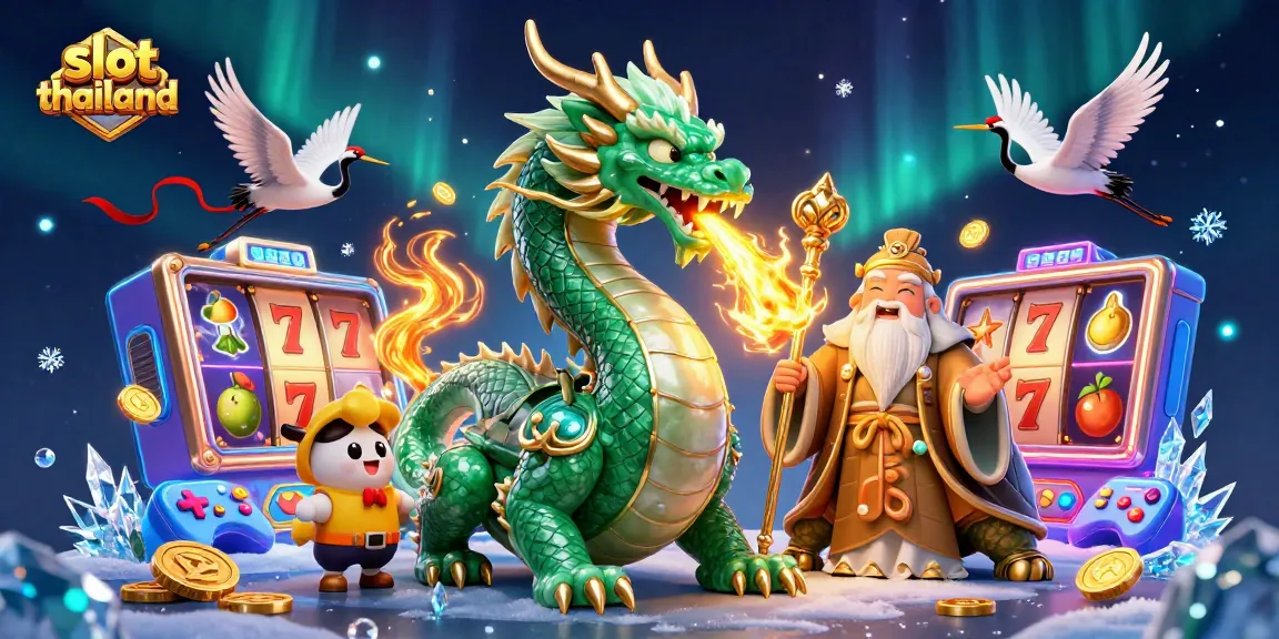Experience slot thailand with dynamic 3D illustration of dragons, turtles, and lucky cranes igniting the reels.