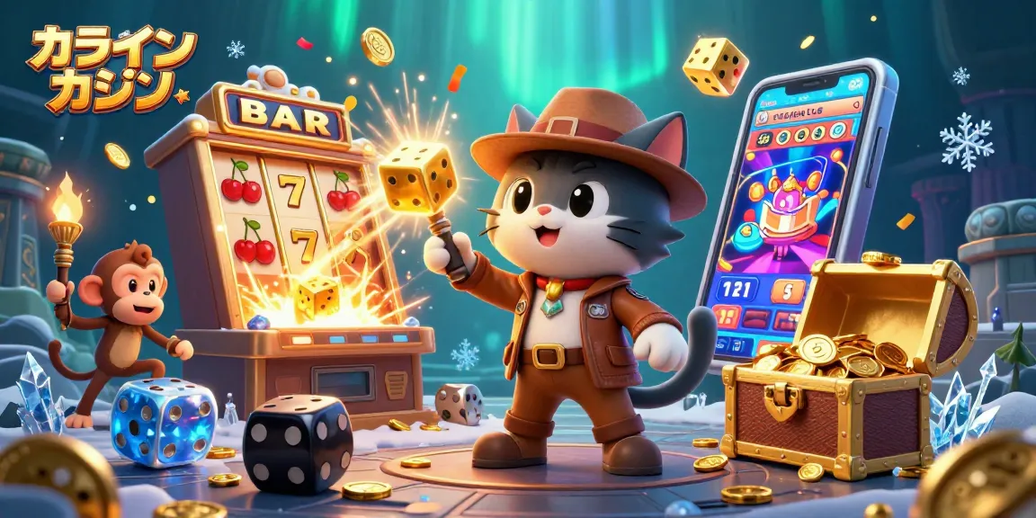 オンラインカジノで熱い勝負を体験するキャラクターの3Dイラスト