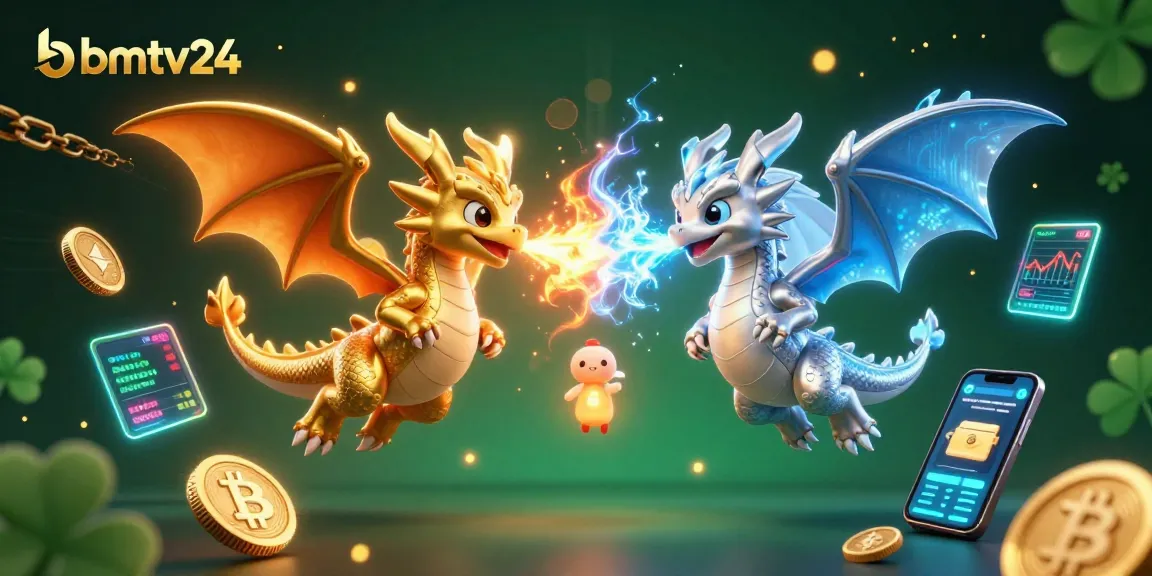 Bettors enjoy action-packed gaming at bmtv24 with dynamic 3D dragons and neon crypto elements.