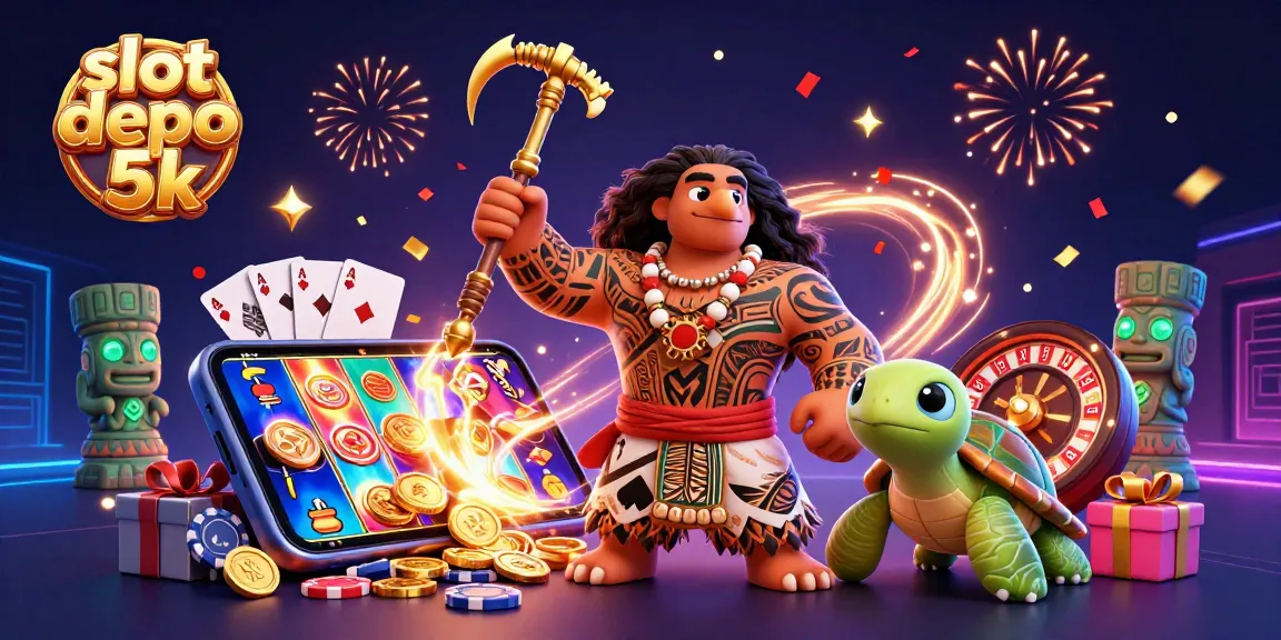 Experience the excitement of slot games at slot depo 5k with vibrant 3D casino elements and characters.
