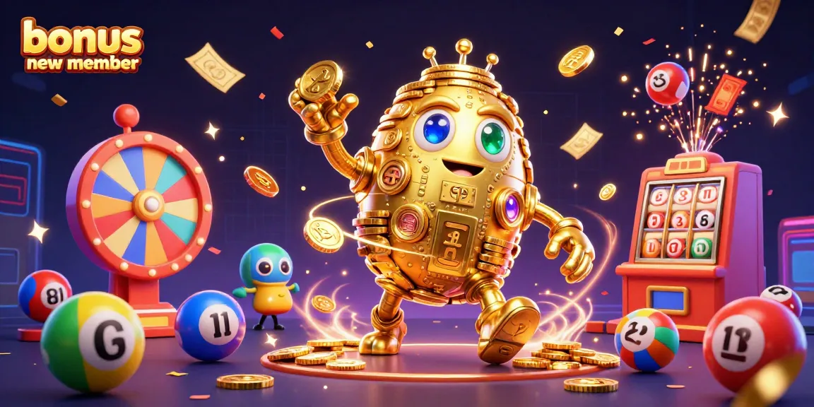 Engage with the bonus new member offers at a vibrant casino scene featuring a gold golem surrounded by exciting game elements.