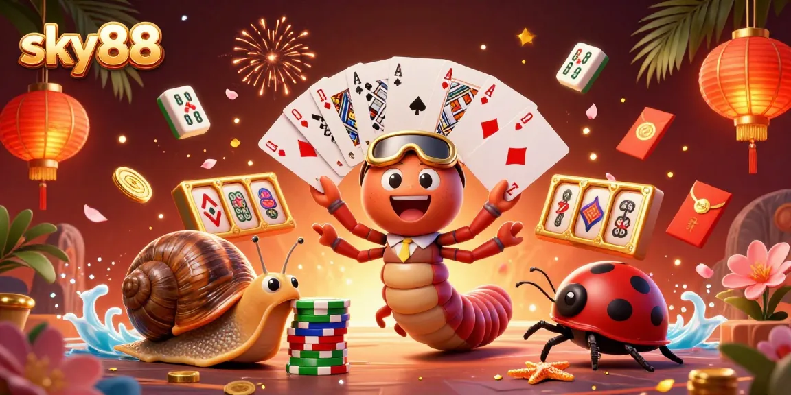 Experience the excitement of sky88 with a vibrant casino scene featuring a millipede dealer and enriching game elements.